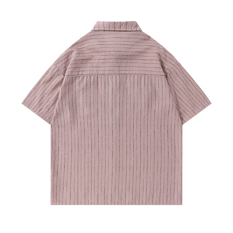 Y2K mens shirt vintage striped tie casual short-sleeved shirt