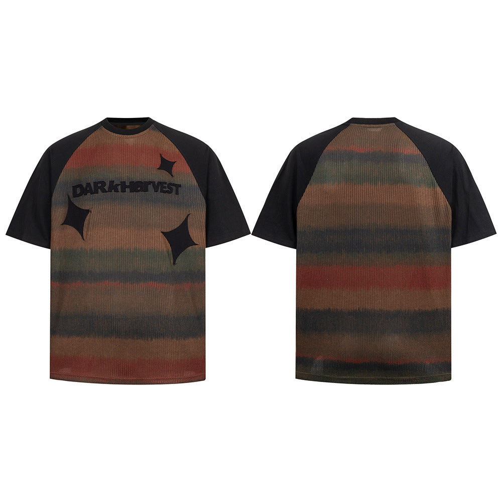 Vintage Usa Shirt Striped Knitted Short Sleeve Retro T-Shirt
