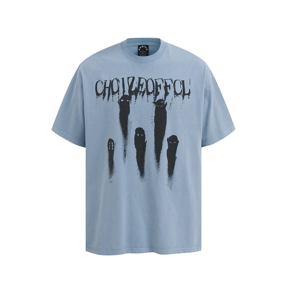 Nostalgia T Shirts Short Sleeve T-Shirt Washed Old Tie-Dye T-Shirt