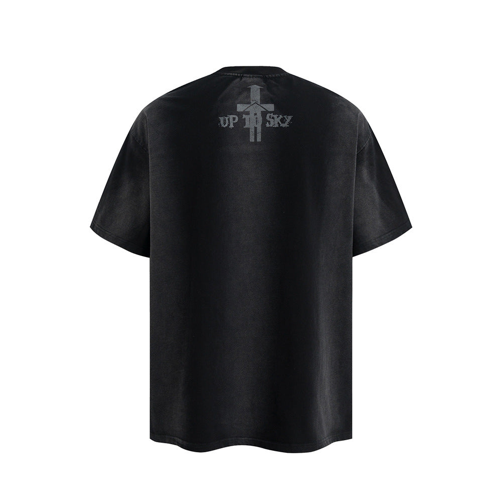 Nostalgia T Shirts Vintage Crew Neck T-Shirt Embroidered Letters Loose Casual