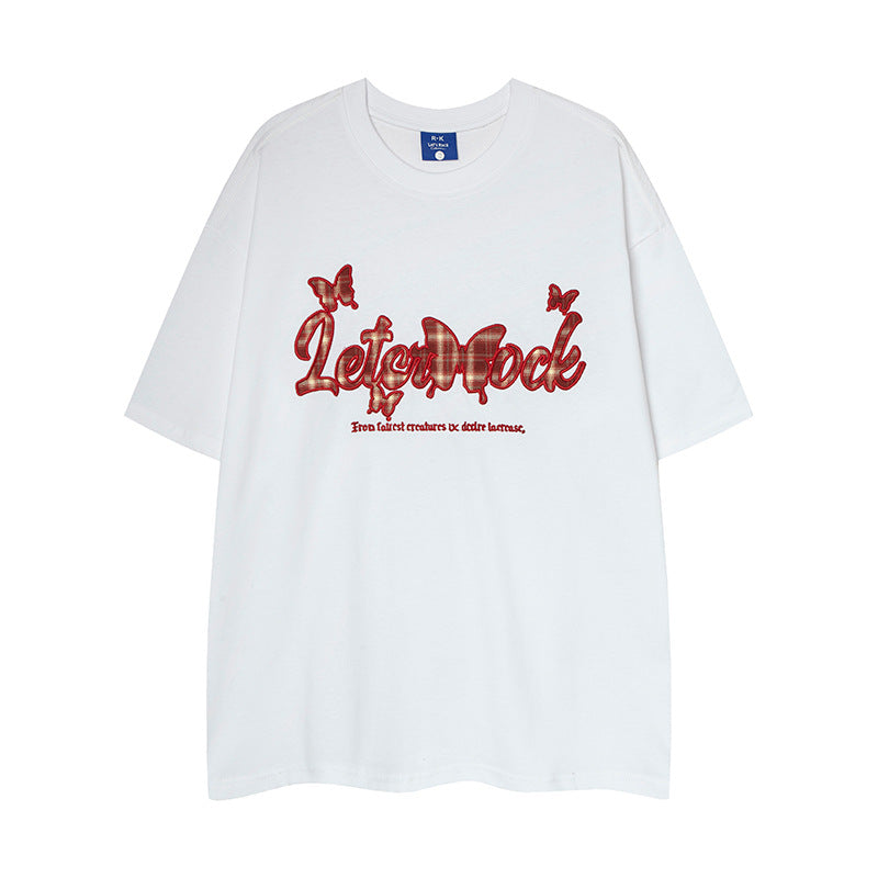 Nyc 1990 Shirt Vintage Embroidered Alphabet Loose Short Sleeve T-Shirt