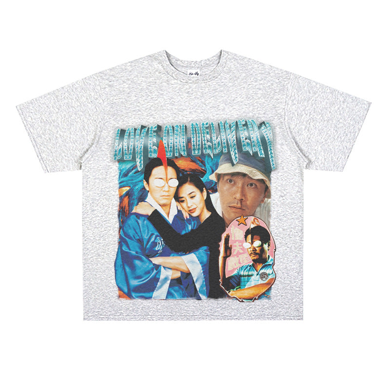 Film Star T Shirt Fragrant Short Sleeve Retro American Street T-shirt for Men and Women