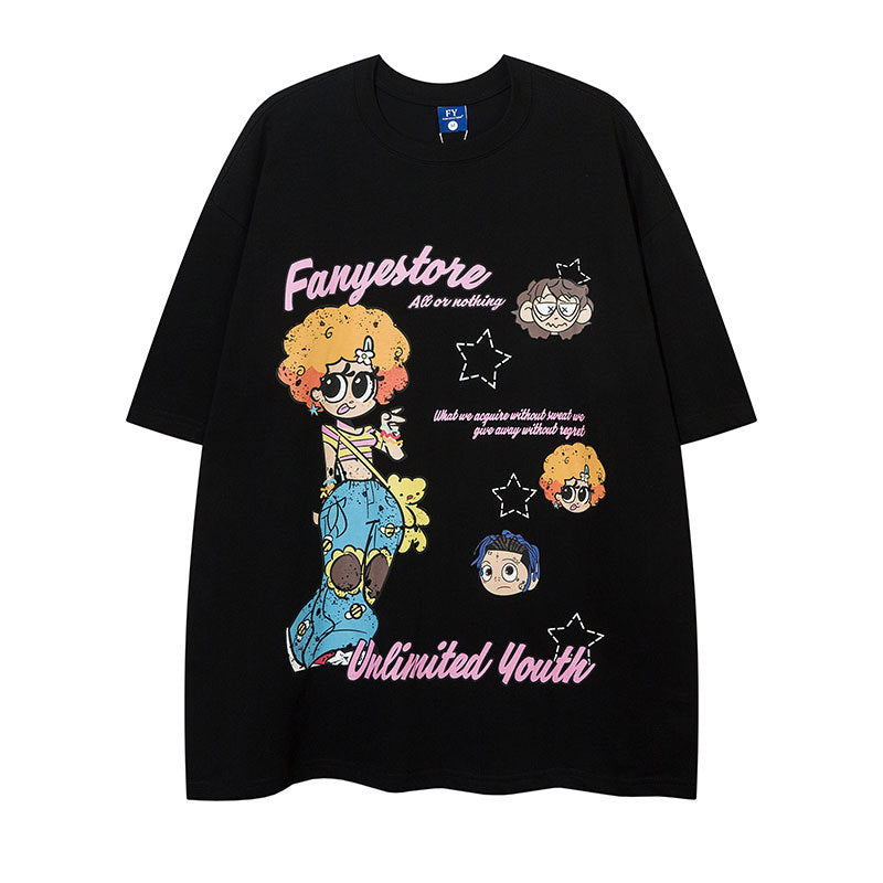 Vintage Tišö Rt Cartoon Anime Printed T-Shirt Short Sleeve