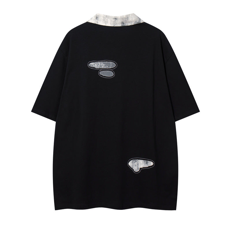 Y2K mens shirt retro lapel butterfly design printed casual loose men's T-shirt