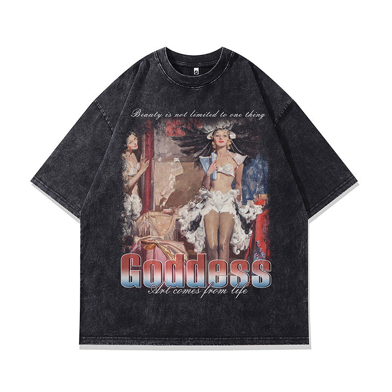 Ropa Vintage Hombre Wash Old Crew Neck Short Sleeve T-Shirt
