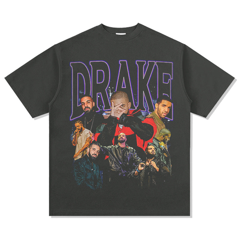Marcas streetwear usa vintage drake print short sleeve t-shirt