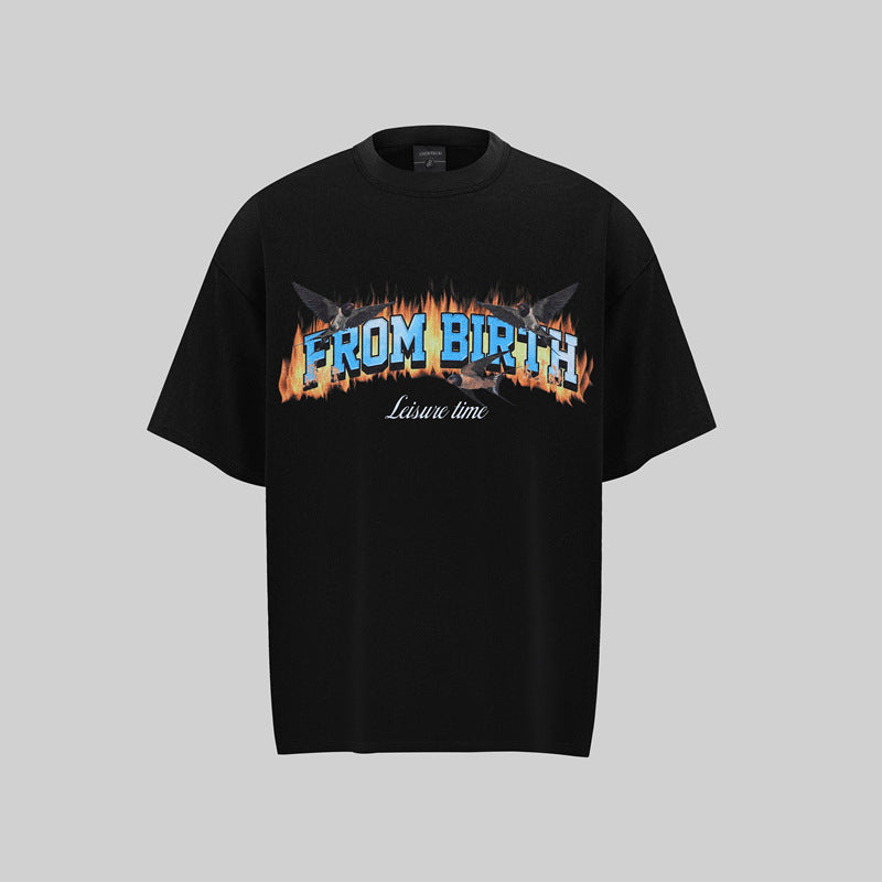 Camisas Retros Loose Crew Neck Short Sleeve T-Shirt