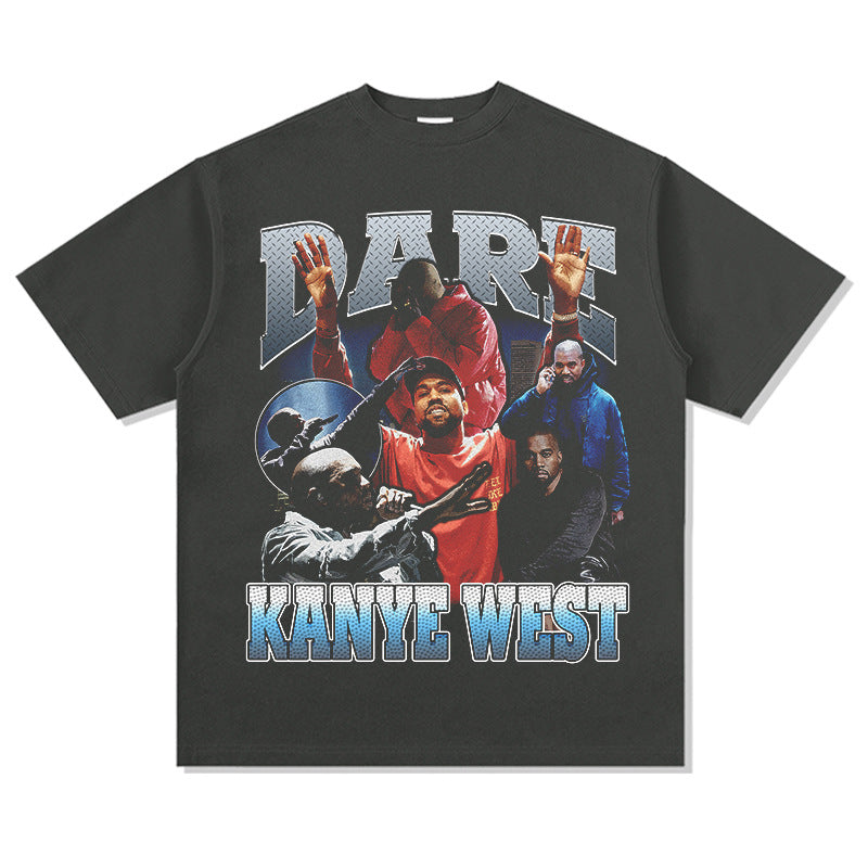 Cool t rapper kanye west vintage hip hop rap print short sleeve t shirt