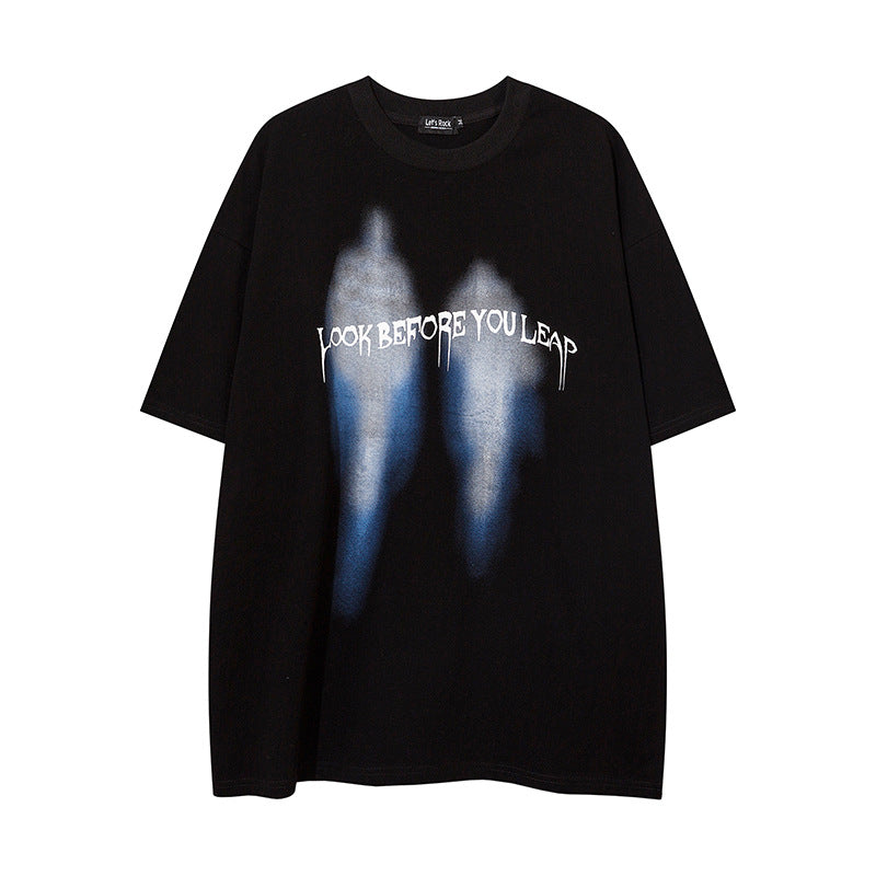 Vintage T Shirts Hip Hop Blur Shadow Print Short Sleeve T-Shirt