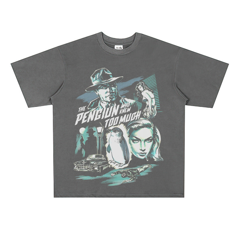 Film Star T Shirt Movie The Man Who Knew Too Much Pure Cotton Loose Short Sleeve American Retro Trendy T-shirt Men