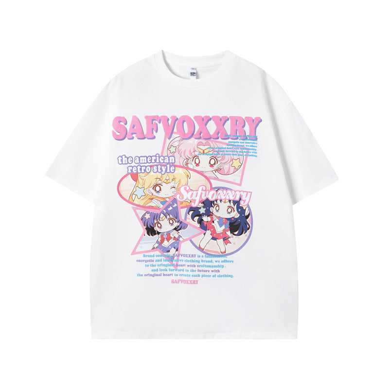 Vintage Tišö Rt Cartoon Printed Short Sleeve T-Shirt Summer Loose Top