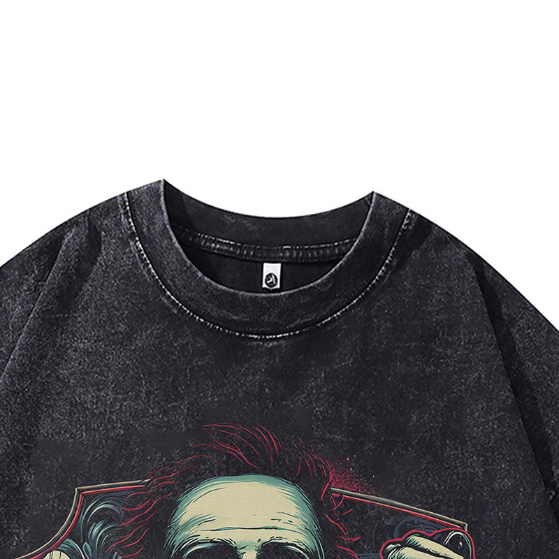 Ropa Vintage Hombre Cartoon Print Washed Short Sleeve T-Shirt