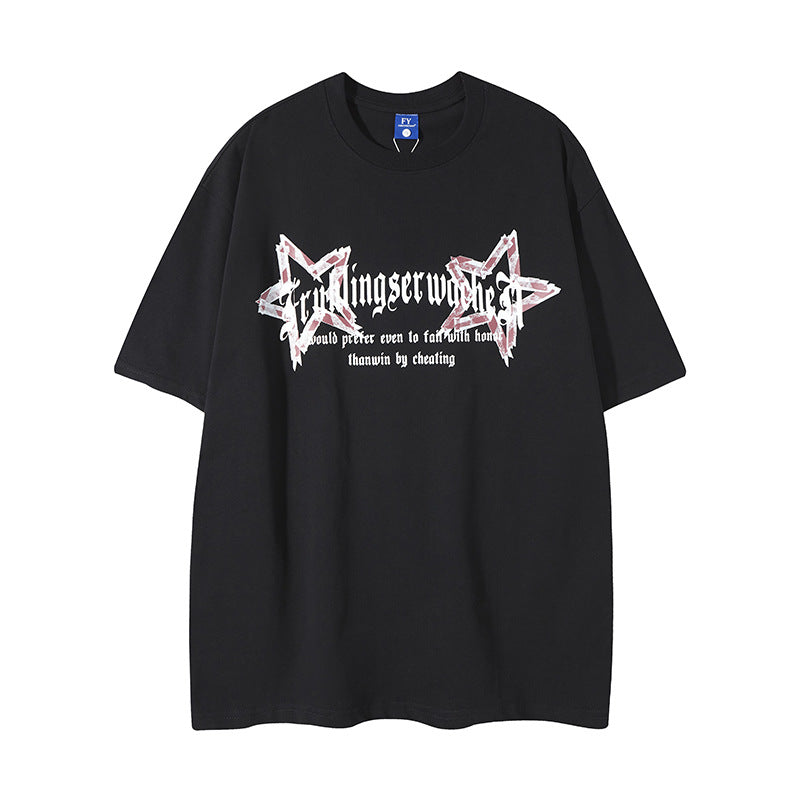 New York Hip Hop Style Butterfly Graffiti Letter Crew Neck Short Sleeve T-Shirt