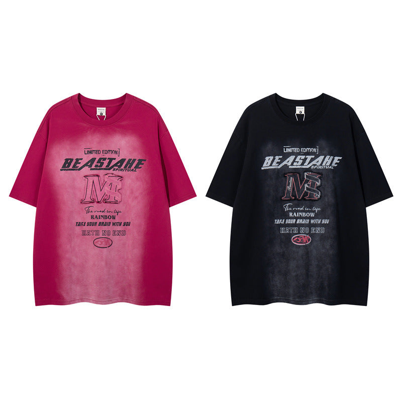 Y2K mens shirt washed network offset cloth embroidery T-shirt