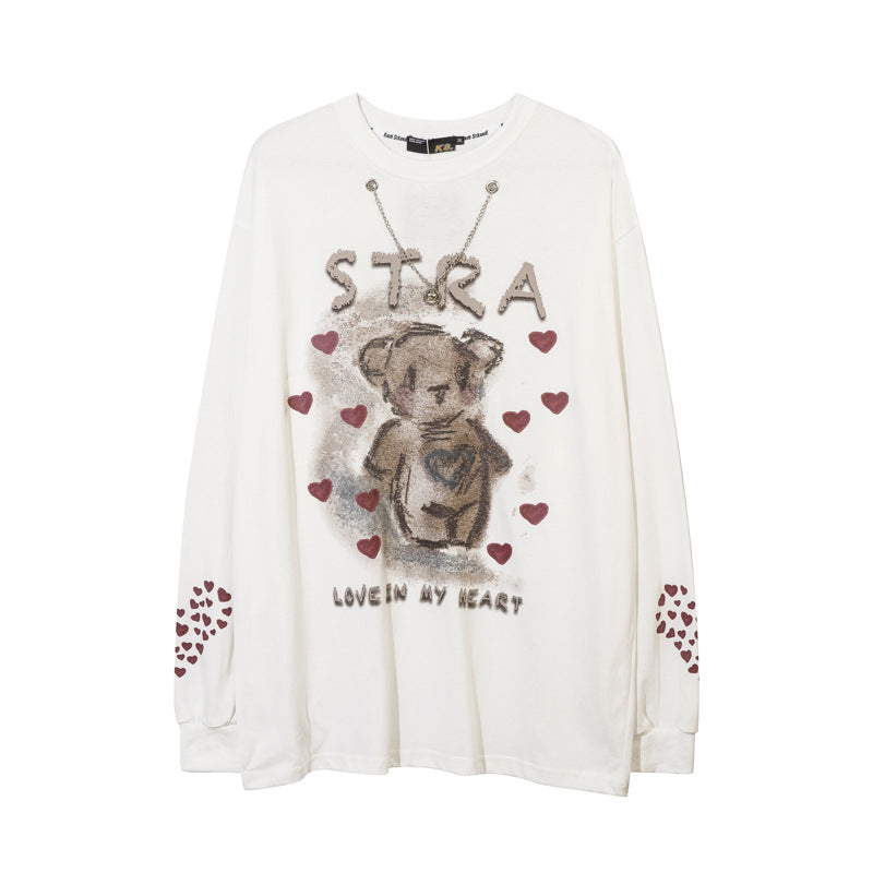 Vintage T Shirts Hip Hop Vintage Bear Print Long Sleeve T-Shirt oversize