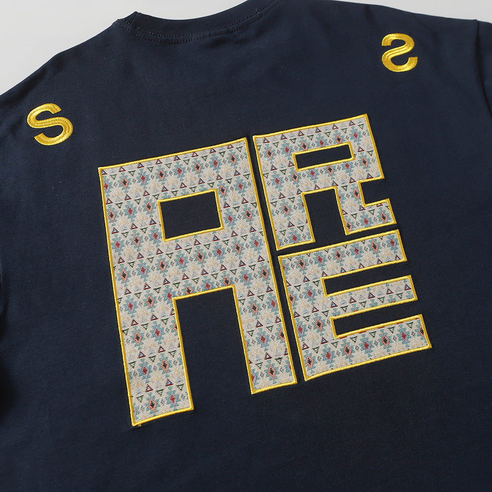 Nostalgia T Shirts Vintage Letter Embroidery Crew Neck Short Sleeve T-Shirt