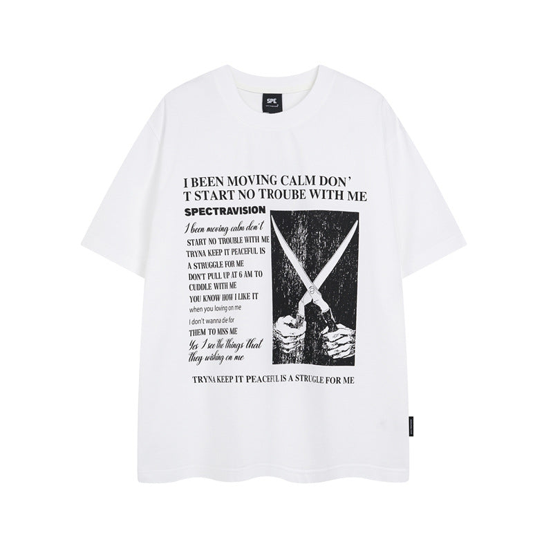 Y2K mens shirt loose casual round neck half sleeve top