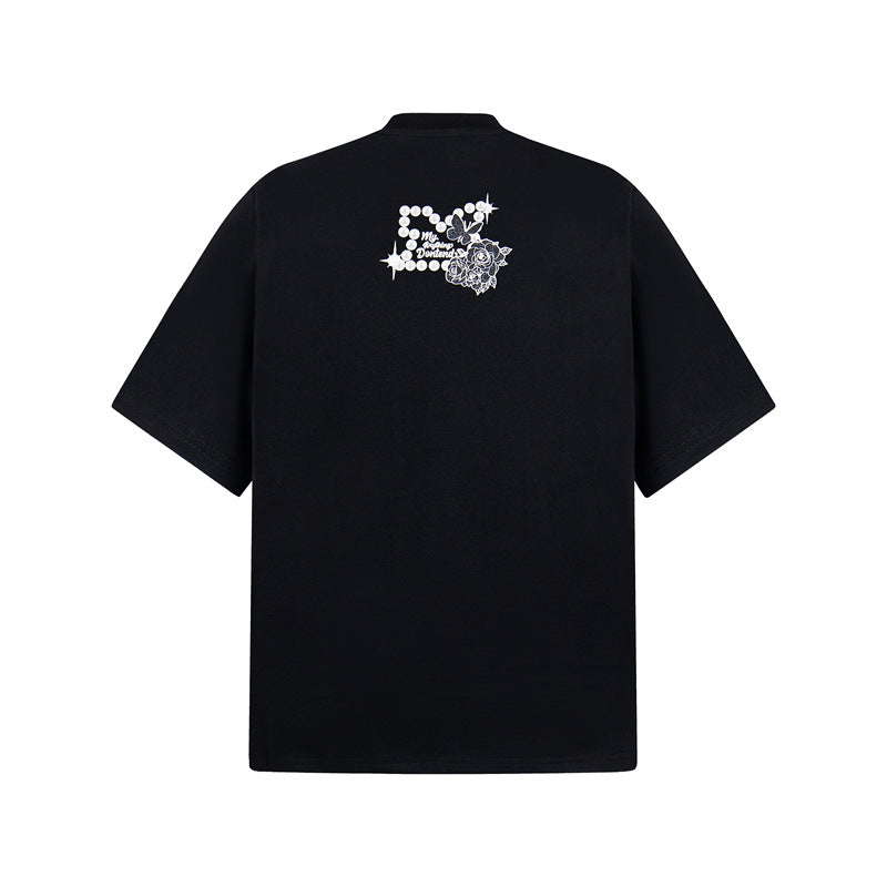 Casual Street Wear Vintage Butterfly Pattern Short Sleeve T-Shirt Crew Neck Loose Casual