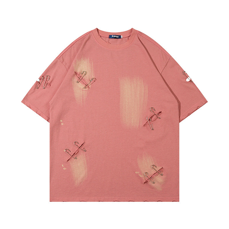1990 Fashion T-Shirt Retro Old Ripped Short Sleeve T-Shirt