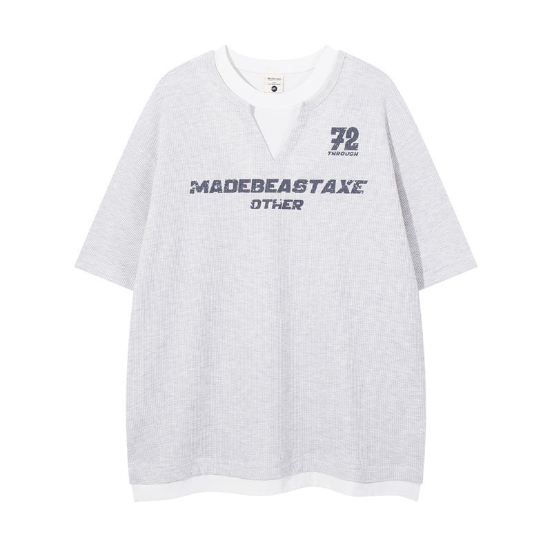 Y2K Mens ShirtT Casual Loose Waffle Crew Neck