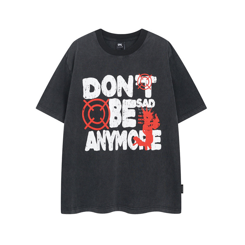 Y2K mens shirt loose round neck short sleeve T-shirt