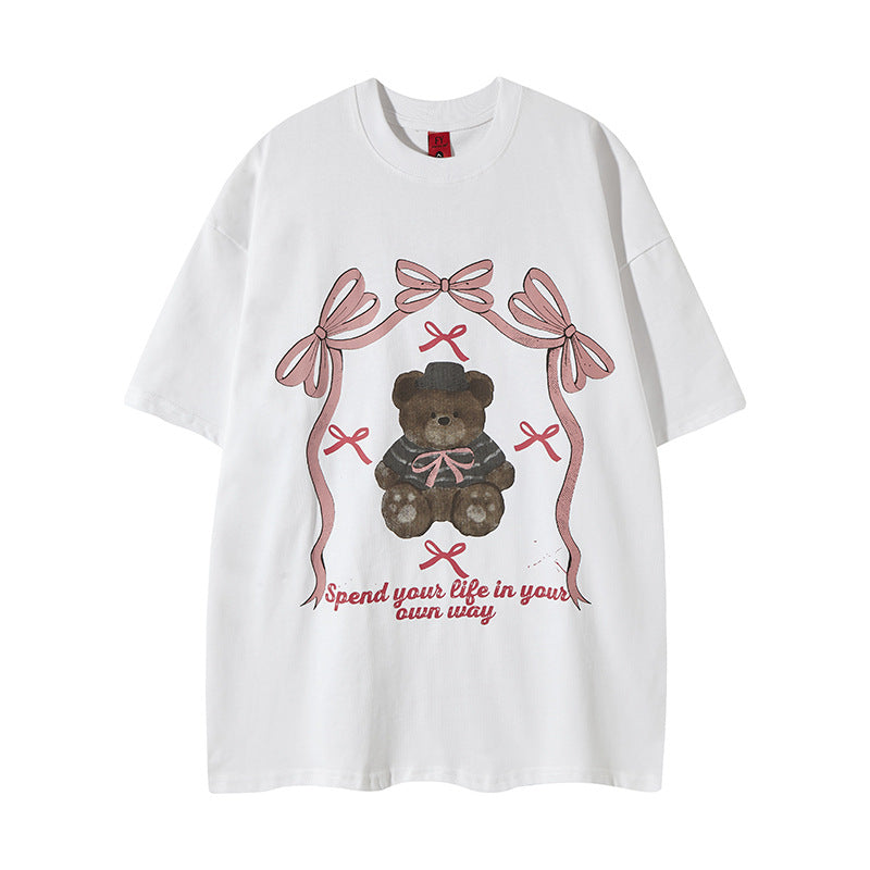 Nostalgia T Shirts Butterfly Print Short Sleeve T-Shirt Hip Hop Loose Crew Neck T-Shirt