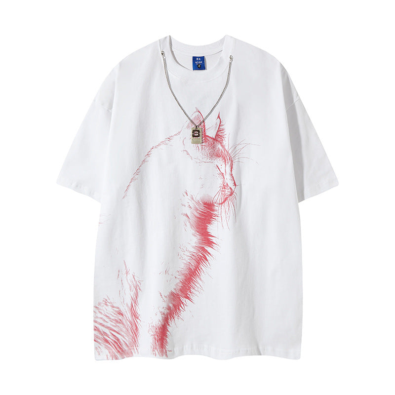 Nyc 1990 Shirt Retro Cat Print Short Sleeve T-Shirt