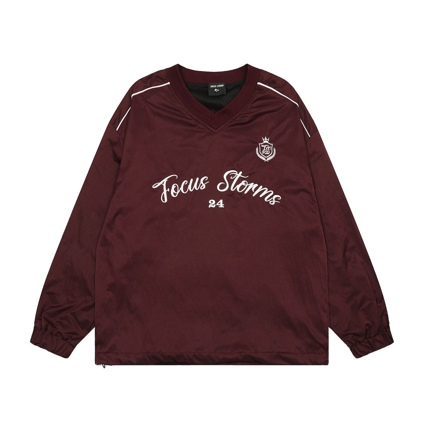 New York Hip Hop Style Vintage Embroidery Autumn Loose Sports V-Neck Top