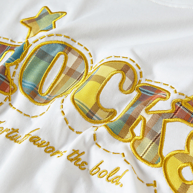 Nostalgia T Shirts Embroidered Flower Short Sleeve T-Shirt Summer Loose Top