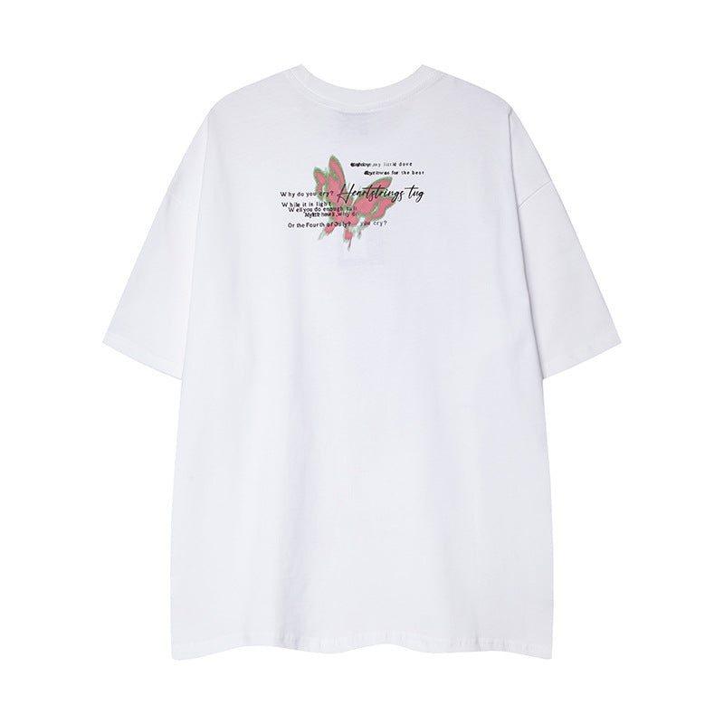 Nyc 1990 Shirt Washed Old Butterfly Print Loose T-Shirt