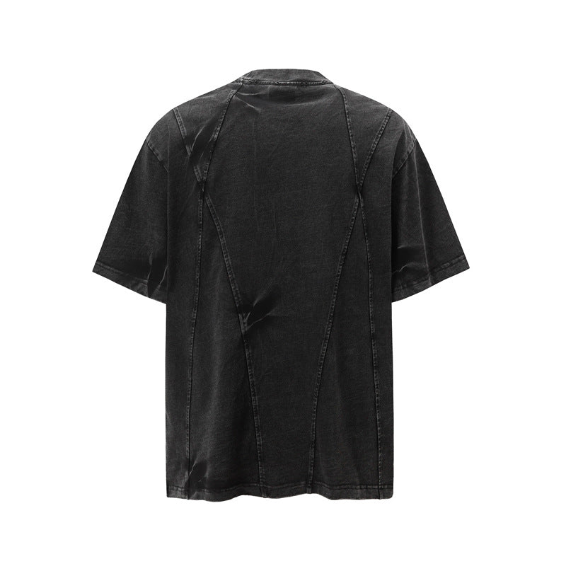 Camisas Retros Vintage Washed Old Spliced T-Shirt Short Sleeve