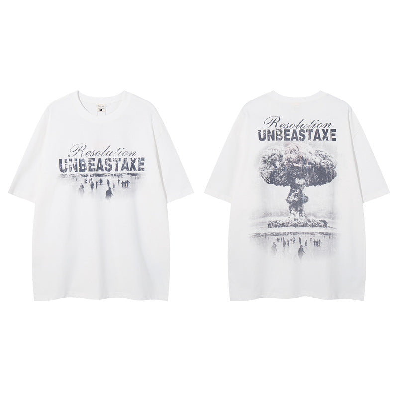Y2K mens shirt retro loose round neck men's short sleeve T-shirt
