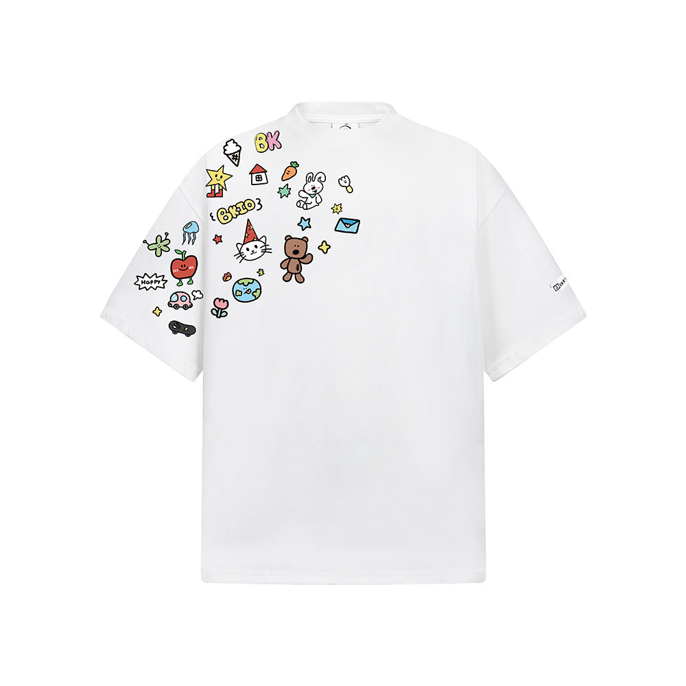 Nostalgia T Shirts Graffiti Hand Painted Flower Short Sleeve T-Shirt Loose Casual Top