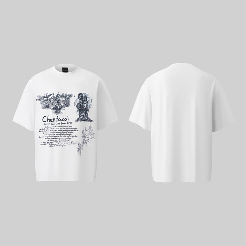 Camisas Retros Vintage Washed Casual Old Crew Neck Top Short Sleeve T-Shirt