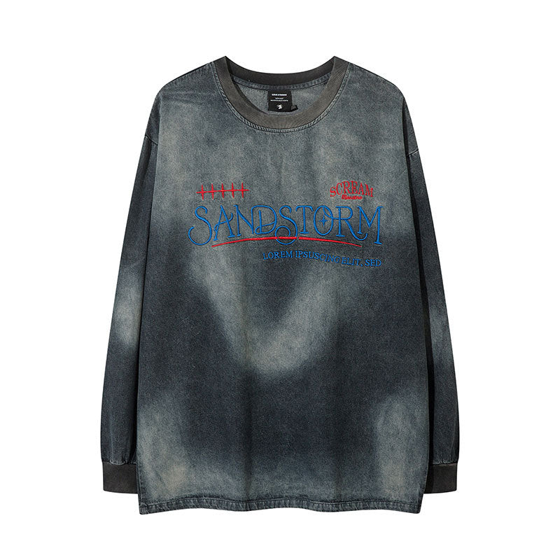 Marcas De Streetwear Denim Sweater Loose Old Casual Long Sleeve T-Shirt