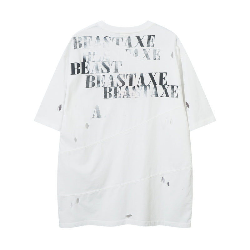 Y2K mens shirt washed and old round neck short-sleeved T-shirt loose and casual
