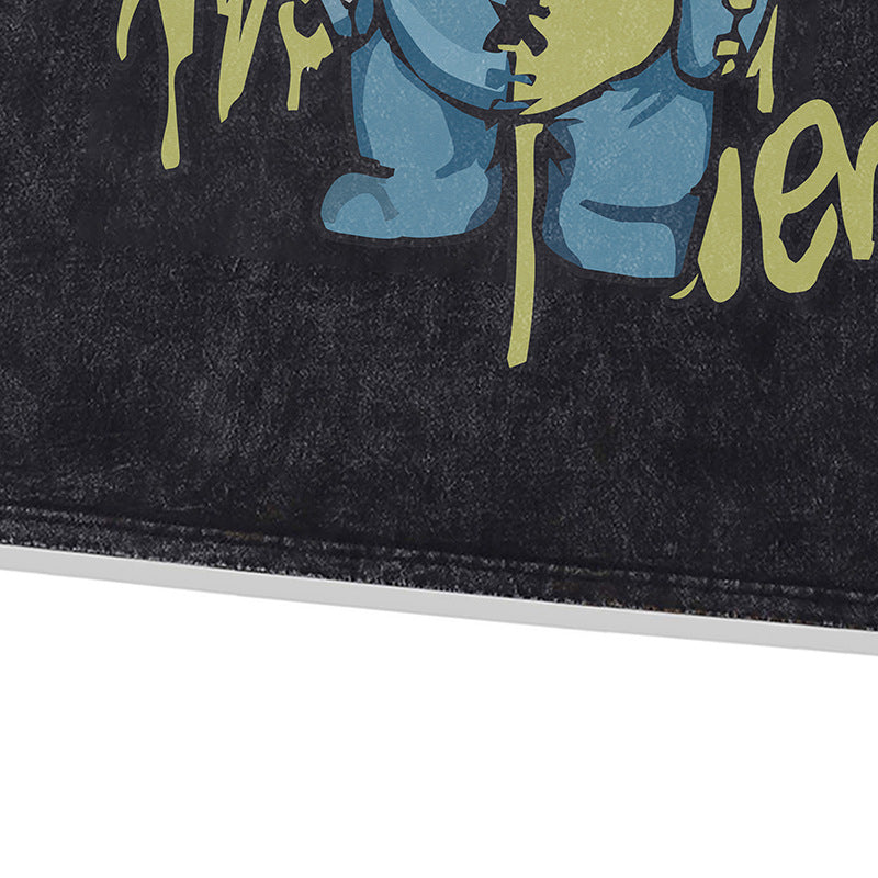 Ropa Vintage Hombre Cartoon Print Wash Water Old Short Sleeve T-Shirt