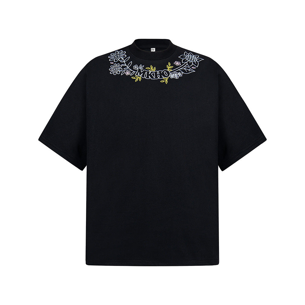 Nostalgia T Shirts Vintage Embroidered Floral Short Sleeve T-Shirt Loose Casual Top