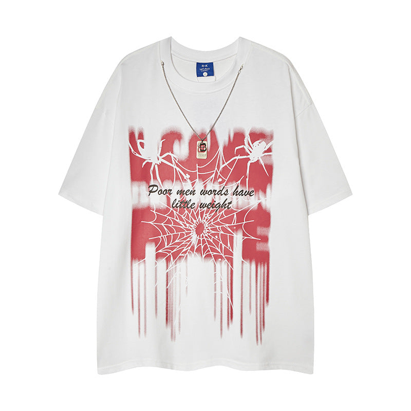 Nyc 1990 Shirt Spring/Summer Short Sleeve Spider Print T-Shirt