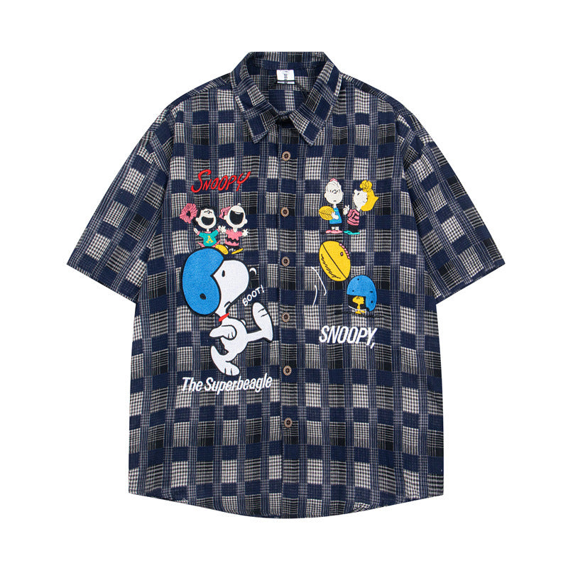Y2K mens shirt summer cute cartoon embroidery design sense loose