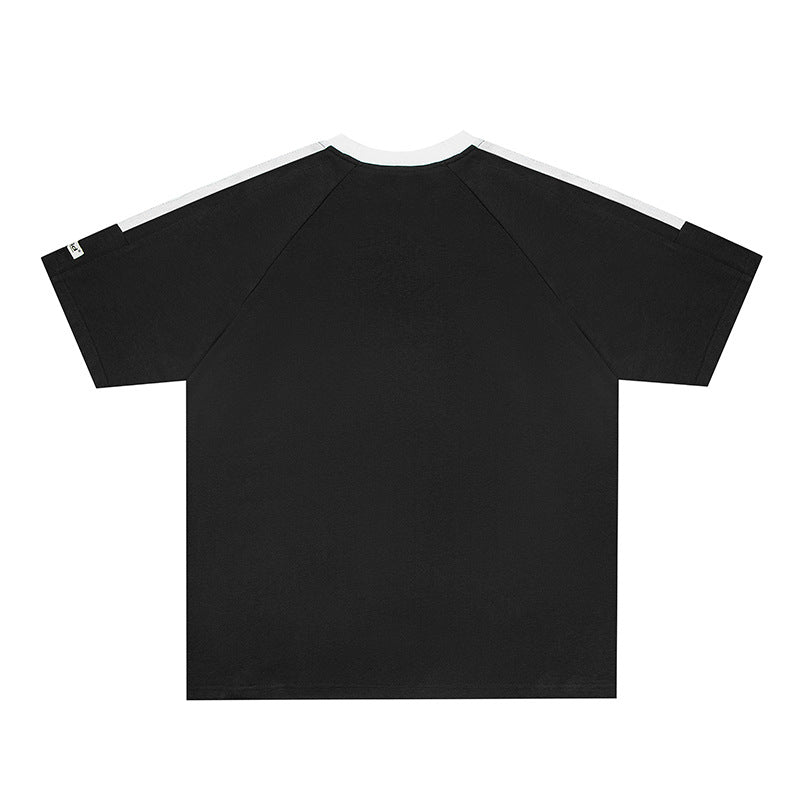 Vintage T Shirts Hip Hop Vintage Striped Alphabet Embroidered Short Sleeve T-Shirt
