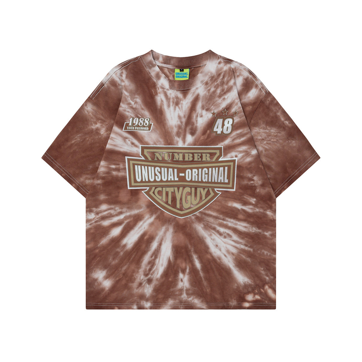 90s West Coast Hip Hop Fashion T Shirts Tie-dye Alphabet Vintage Washed Half Sleeve tee