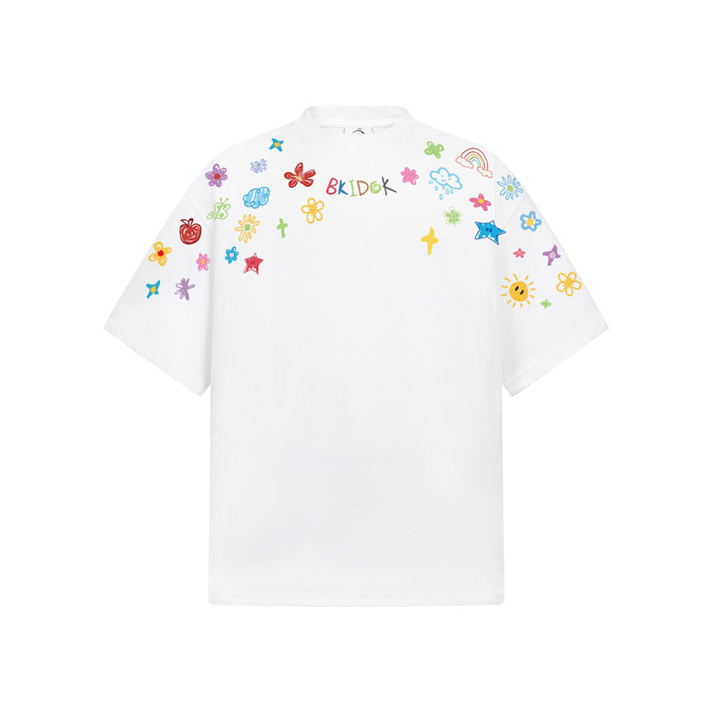 Casual Street Wear Summer Cartoon Graffiti Print Short Sleeve T-Shirt
