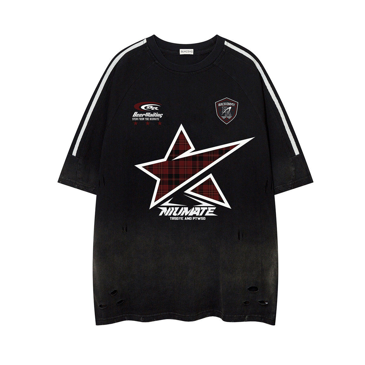 Ye T Shirt summer retro gradual change color washed short sleeve T-shirt