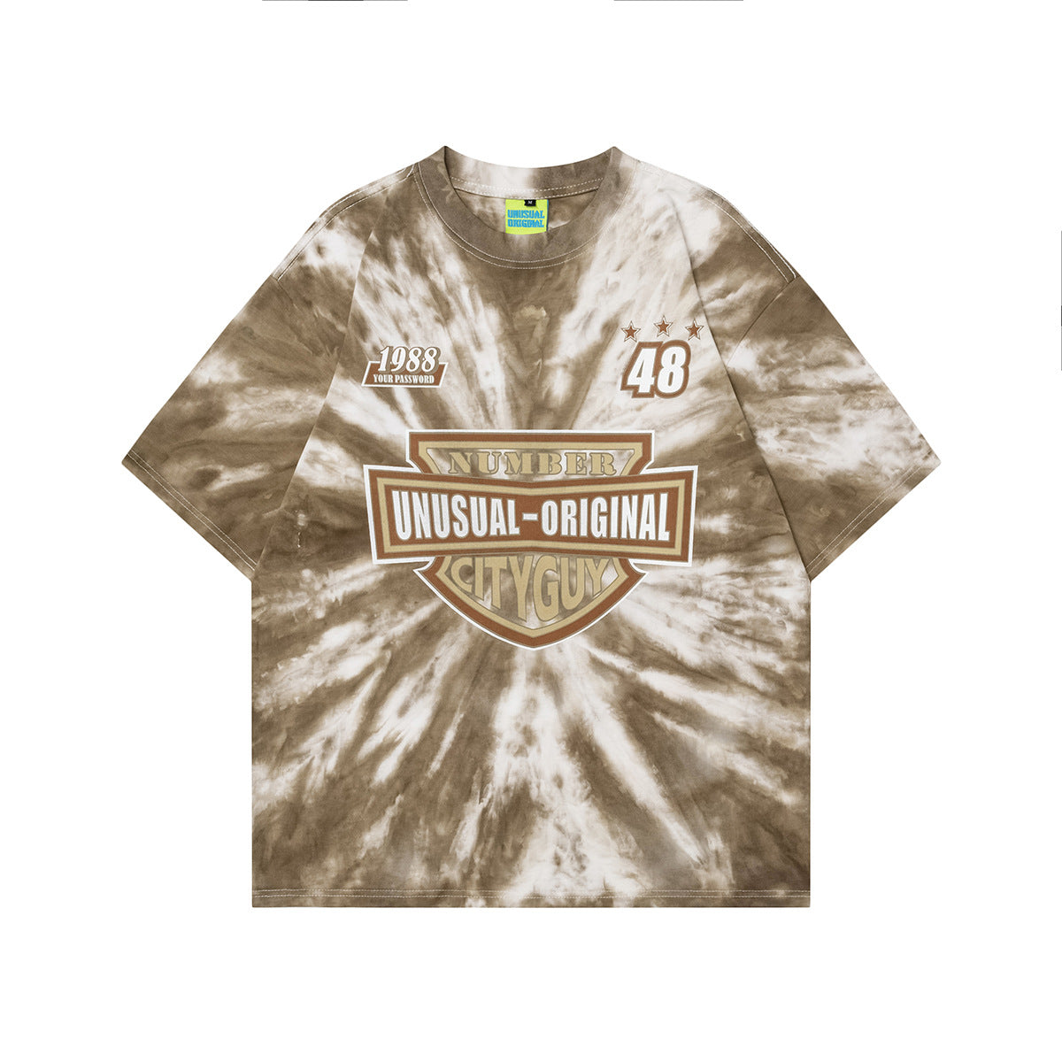 90s West Coast Hip Hop Fashion T Shirts Tie-dye Alphabet Vintage Washed Half Sleeve tee