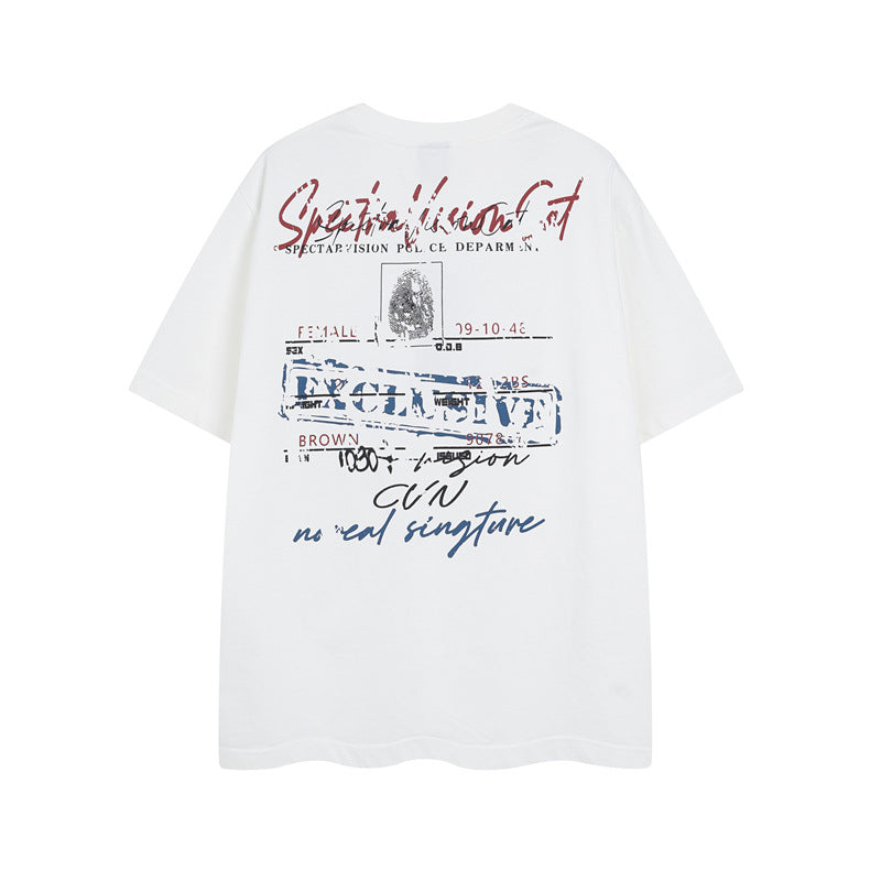 Y2K mens shirt washed screen print watermark white T-shirt