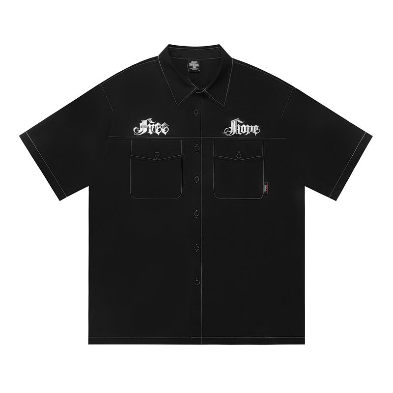 Casual Street Wear Vintage Short Sleeve Shirt Loose Short Sleeve