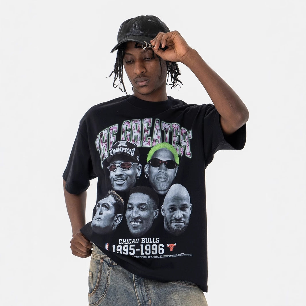 Vintage 90s Hip Hop Clothing Vintage Short Sleeve Summer Portrait Letter Print Loose T-Shirt