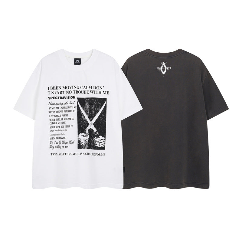Y2K mens shirt loose casual round neck half sleeve top