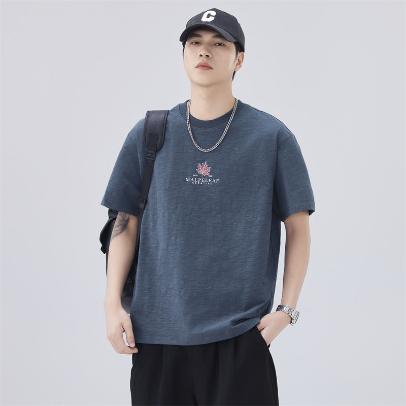 Men T-shirts Summer Short Sleeve Loose Maple Print Top